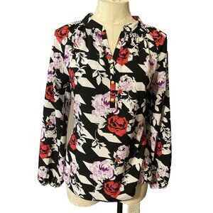 Anthropologie Macbeth Collection Dress Top Black Pink Red Small 2 4 6 Smocked